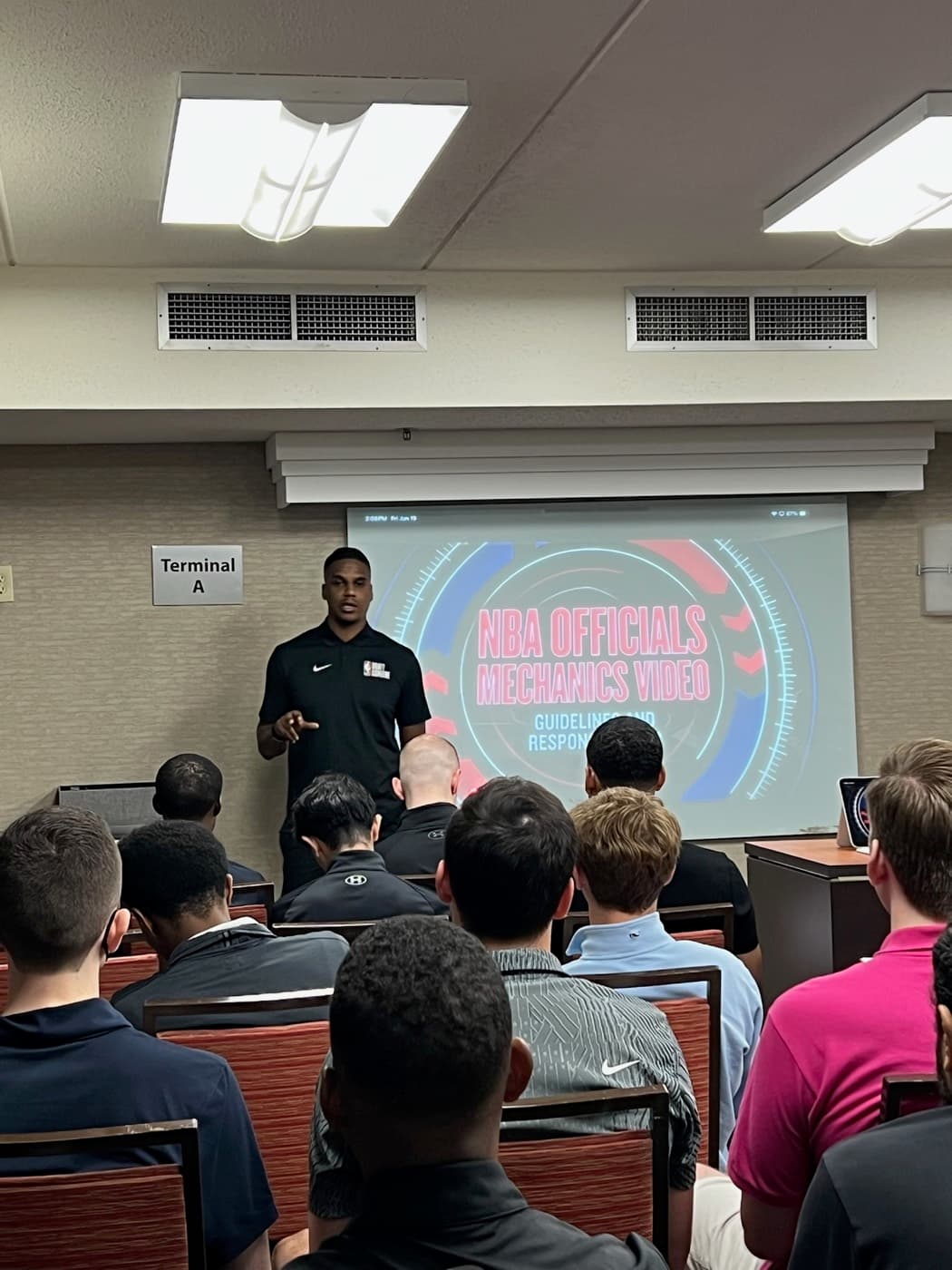 JD Ralls presenting NBA officiating mechanics to the classroom